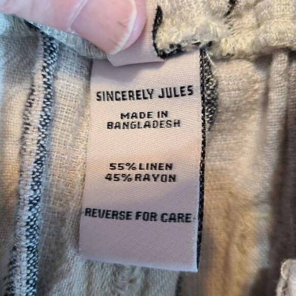 Sincerely Jules Womens M Tan Striped Roll Tab Hem Cuffed Linen Blend Pants Boho - Picture 9 of 15